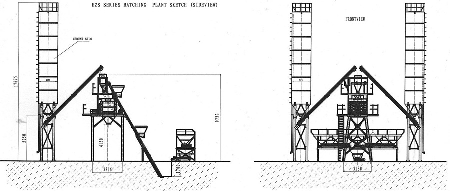 CAD img of hzs25 concrete batching plant,concrete mixing plant