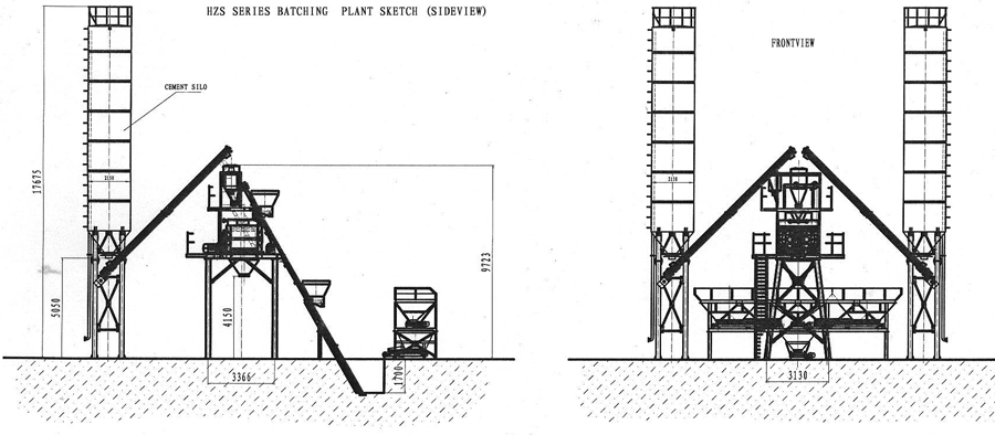 HZS35 concrete mixing plant picture CAD